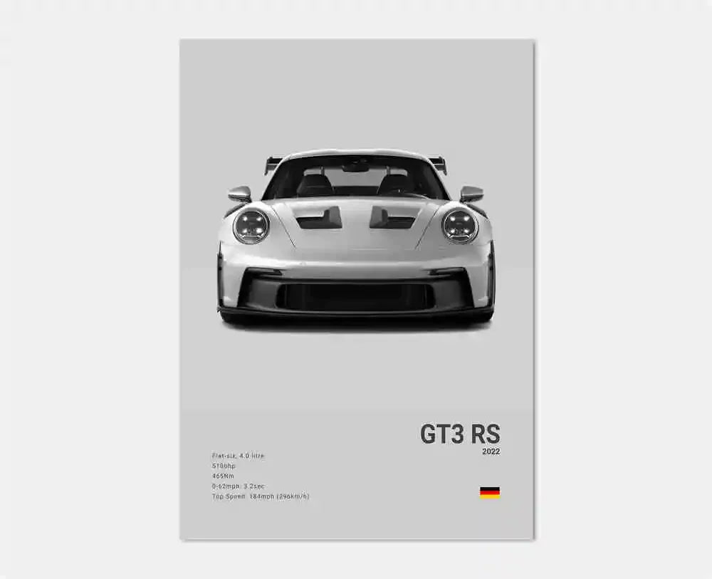 Black White Pop Luxury Germany Sports Car Poster Wall Art 911 GT3 RS Turbo HD Print Canvas Painting for Garage Home Room Decor