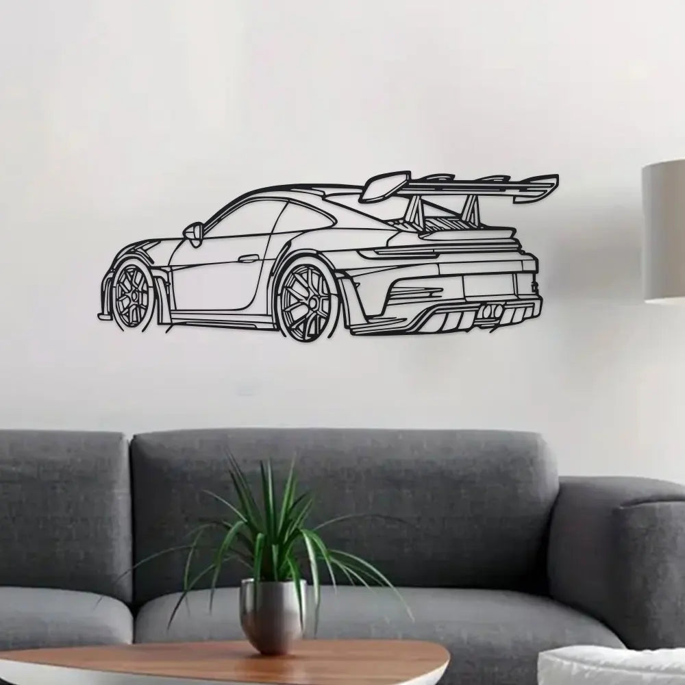 Car Metal Wall Art - Black Metal Carving, Sleek Design with Spoiler & Exhaust Pipes, Easy to Hang Home & Office Decor