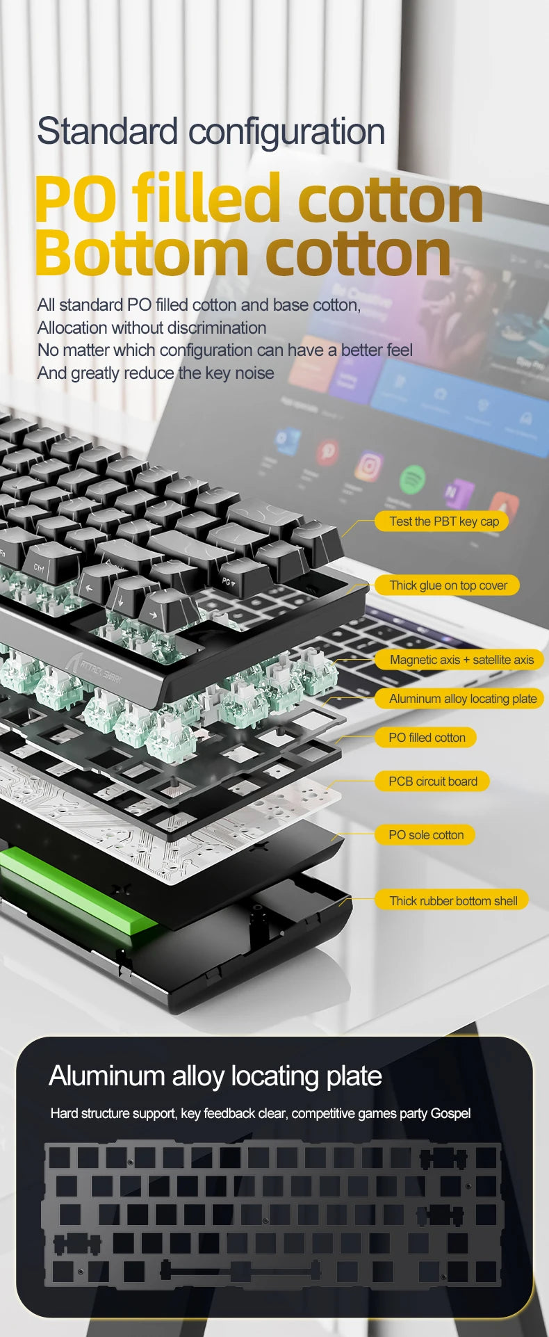 X68HE ATTACK SHARK Magnetic Gaming Keyboard Mechanical Wired for Pro Gaming 0.01mm Rapid Trigg 8000Hz SOCD/Rs 0.125ms 128K Rate