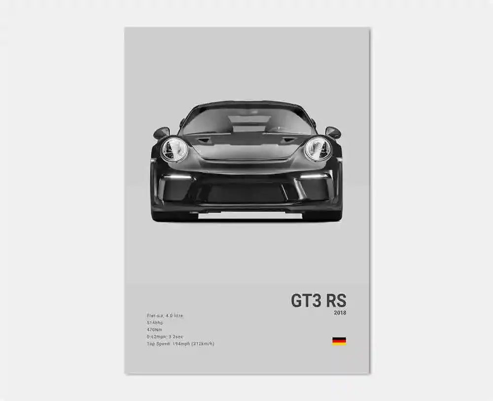 Black White Pop Luxury Germany Sports Car Poster Wall Art 911 GT3 RS Turbo HD Print Canvas Painting for Garage Home Room Decor