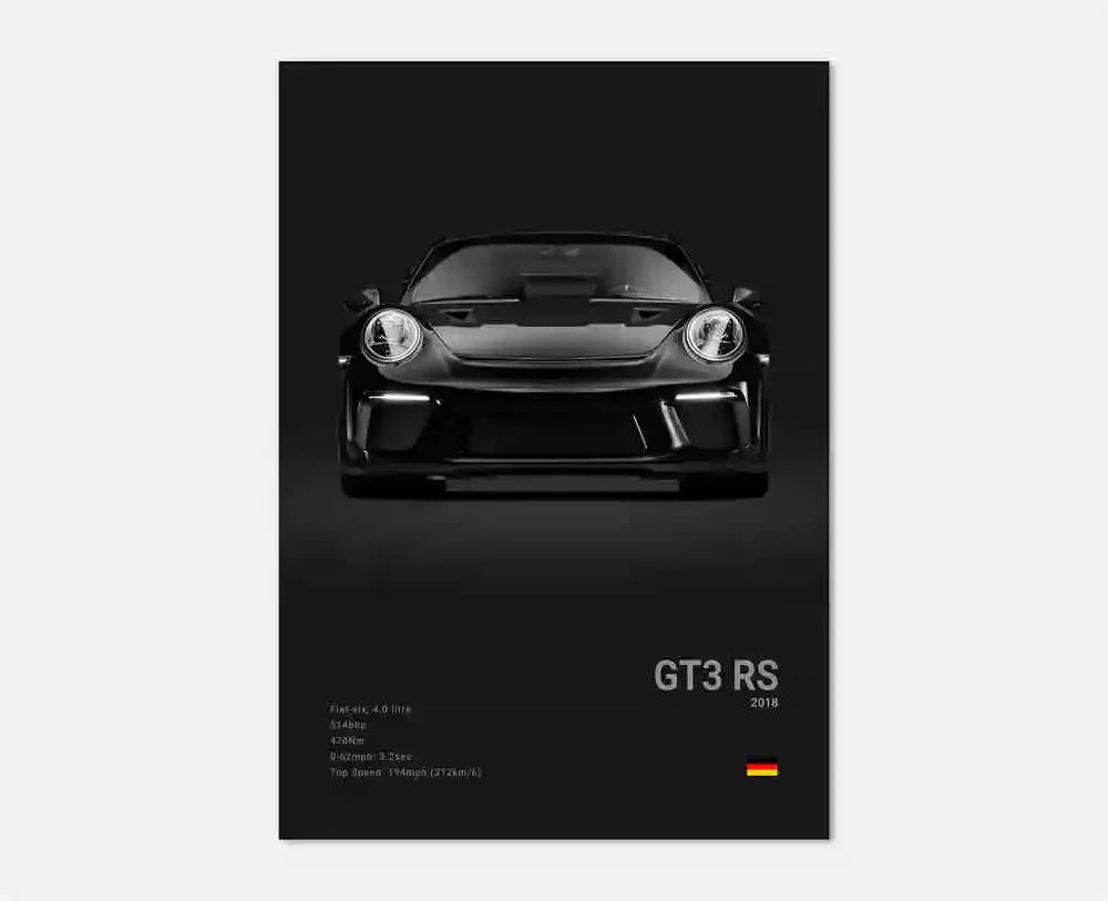 Black White Pop Luxury Germany Sports Car Poster Wall Art 911 GT3 RS Turbo HD Print Canvas Painting for Garage Home Room Decor