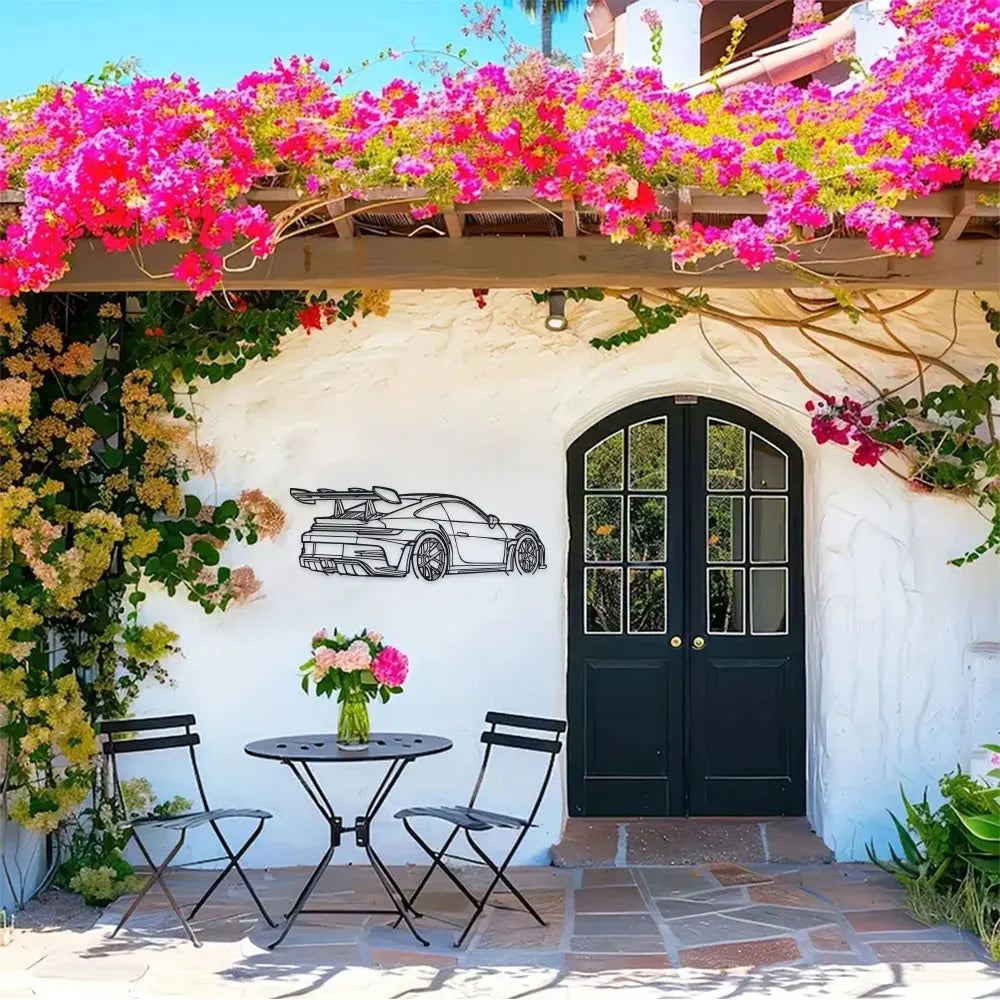 Car Metal Wall Art - Black Metal Carving, Sleek Design with Spoiler & Exhaust Pipes, Easy to Hang Home & Office Decor