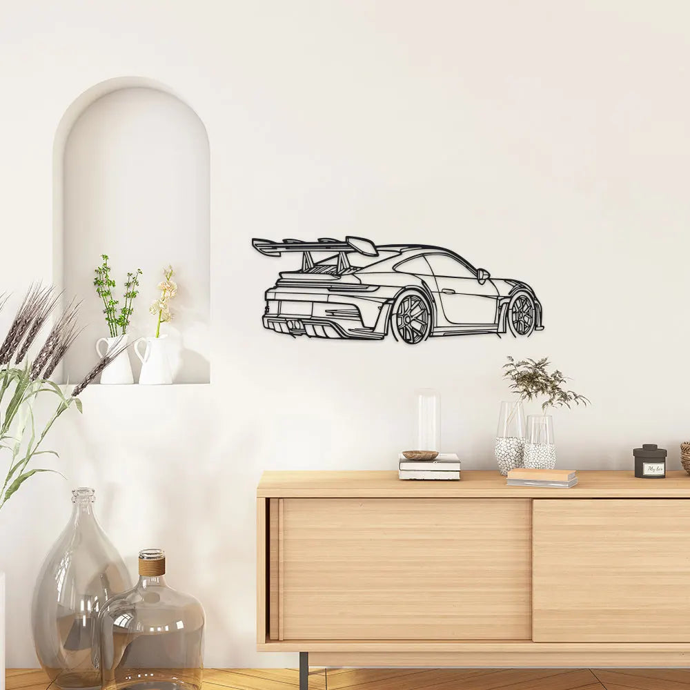 Car Metal Wall Art - Black Metal Carving, Sleek Design with Spoiler & Exhaust Pipes, Easy to Hang Home & Office Decor
