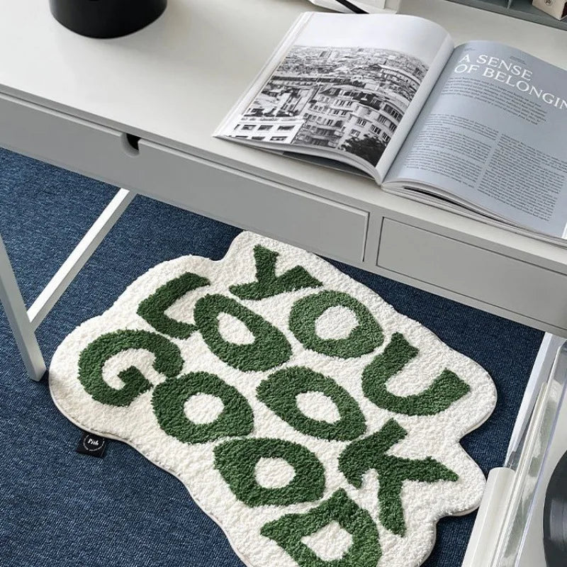 Alien Letter Imitation Cashmere Carpet, Room Decoration, Soft Bedroom Bedside Rug, Living Room Mat, Home Decoration
