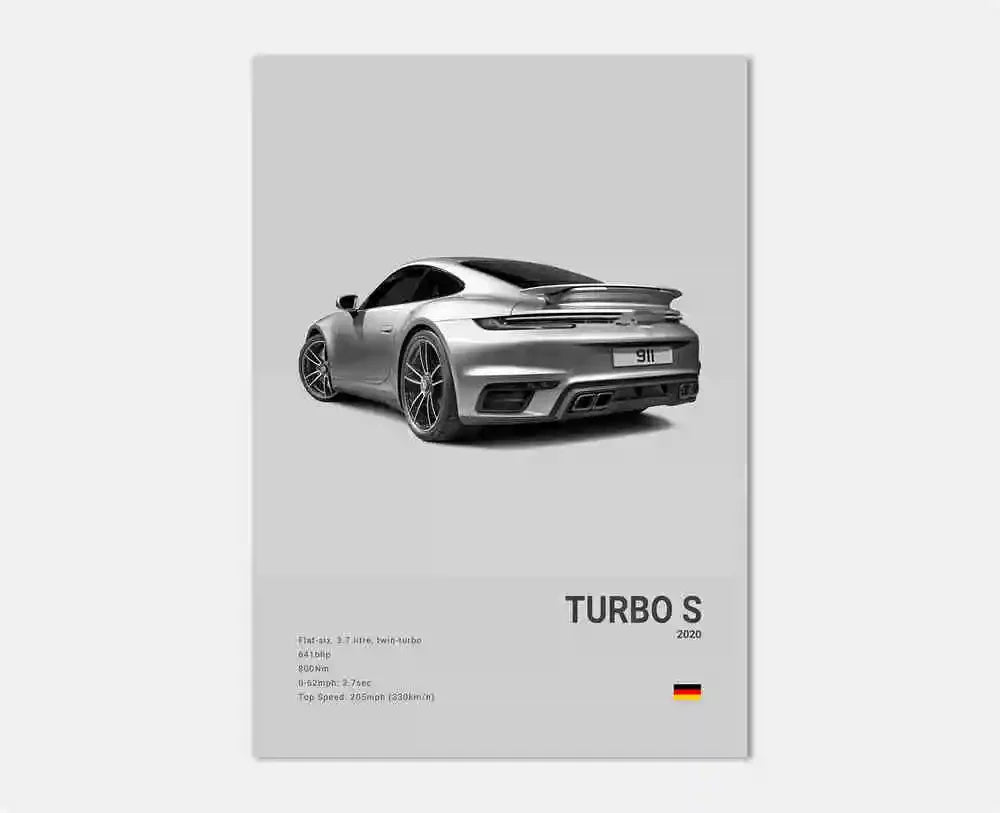 Black White Pop Luxury Germany Sports Car Poster Wall Art 911 GT3 RS Turbo HD Print Canvas Painting for Garage Home Room Decor
