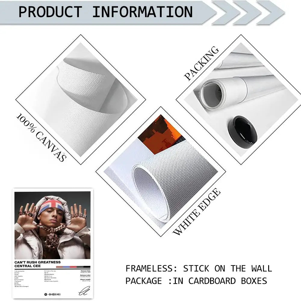 Pop Rapper C_Central C_Cee Album HD Linen Canvas Poster Wall Art Prints for Living Room Bedroom Office Home Decoration Gift