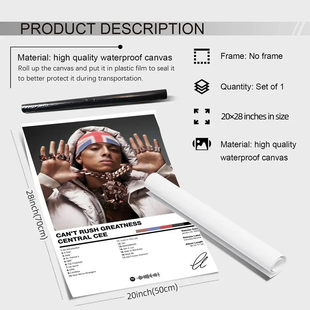 Pop Rapper C_Central C_Cee Album HD Linen Canvas Poster Wall Art Prints for Living Room Bedroom Office Home Decoration Gift
