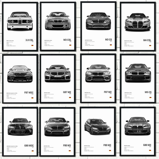 Famous Cars M5 CS G80 M3 Canvas Wall Art Print Poster M3 CSL E36 E39 Decorative Mural Modern Home Decor Birthday Gift Unframed
