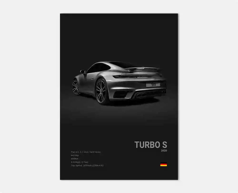 Black White Pop Luxury Germany Sports Car Poster Wall Art 911 GT3 RS Turbo HD Print Canvas Painting for Garage Home Room Decor