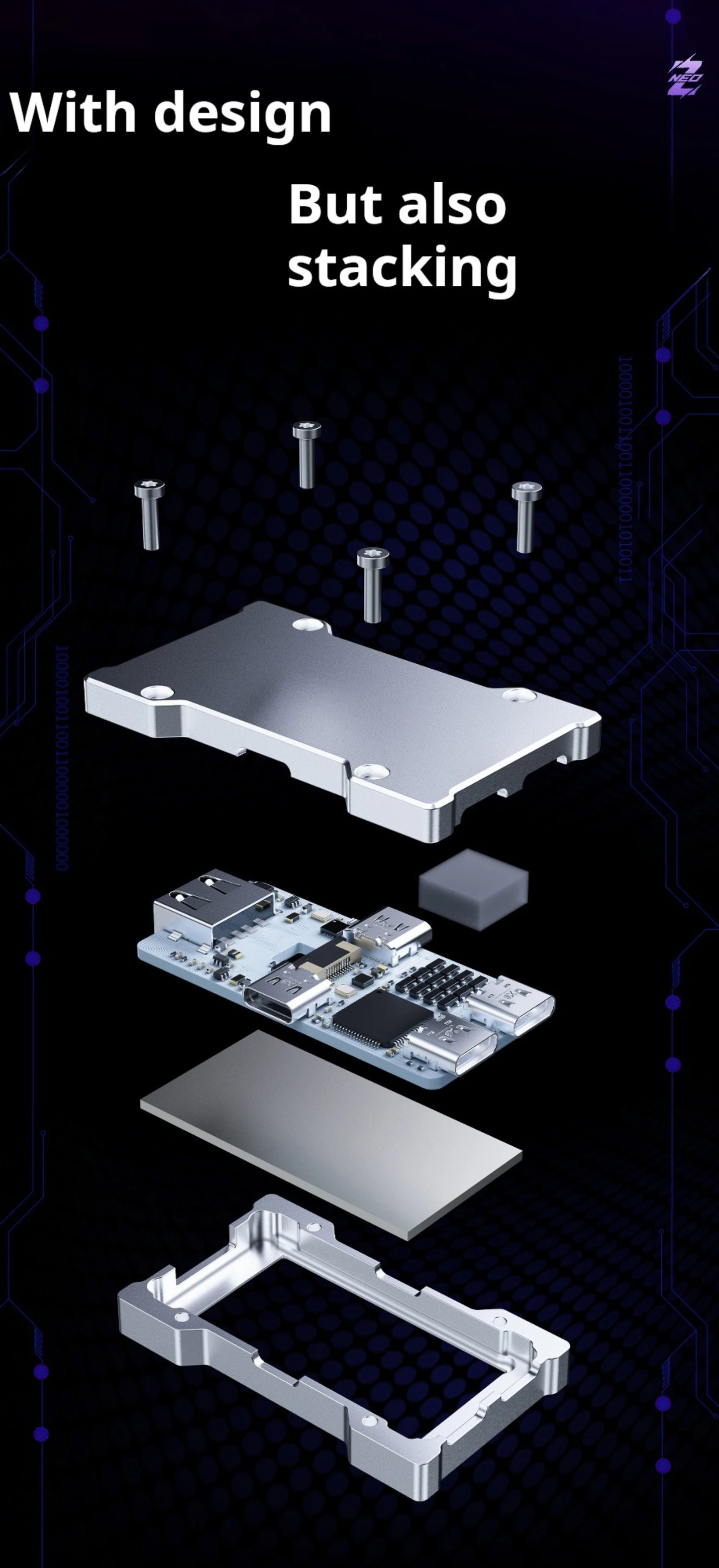 HMLAB ZNEO Gaming USB Hub - 2-to-3 Port, 8K Hz, Independent Power, With Screen, Trendy for Gaming Ambience Desk Setup